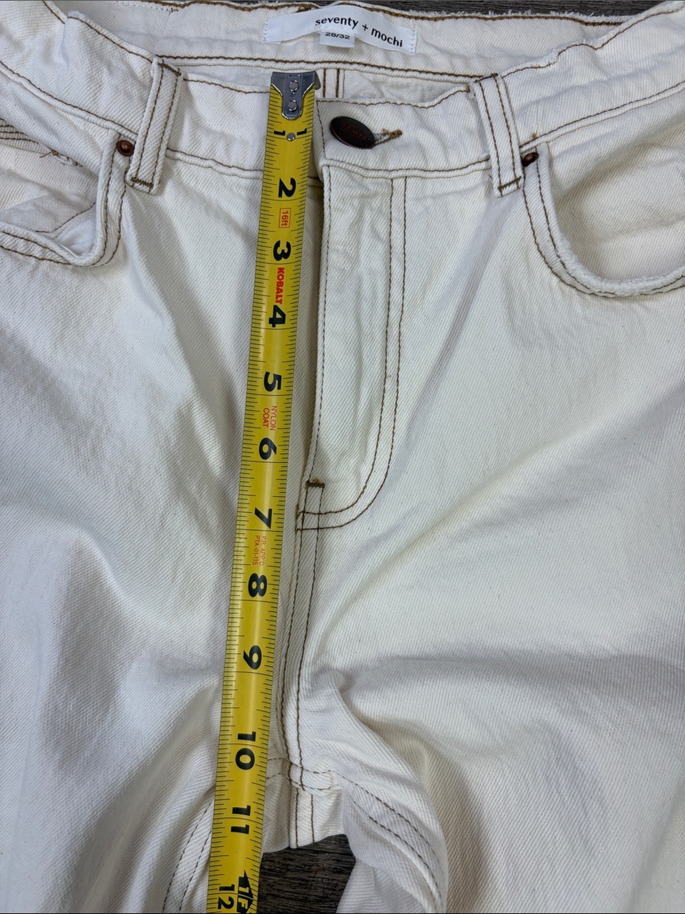 Seventy + Mochi Cream High Rise Wide Leg Jeans Contrast Stitching 28/32 - Picture 12 of 14